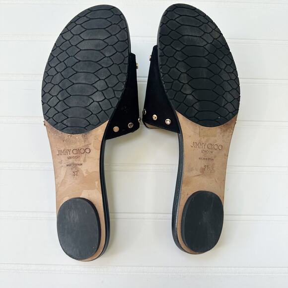 Jimmy Choo Nanda Black Suede Studded Flat Slide Sandals Women’s Designer 37 - Picture 6 of 7